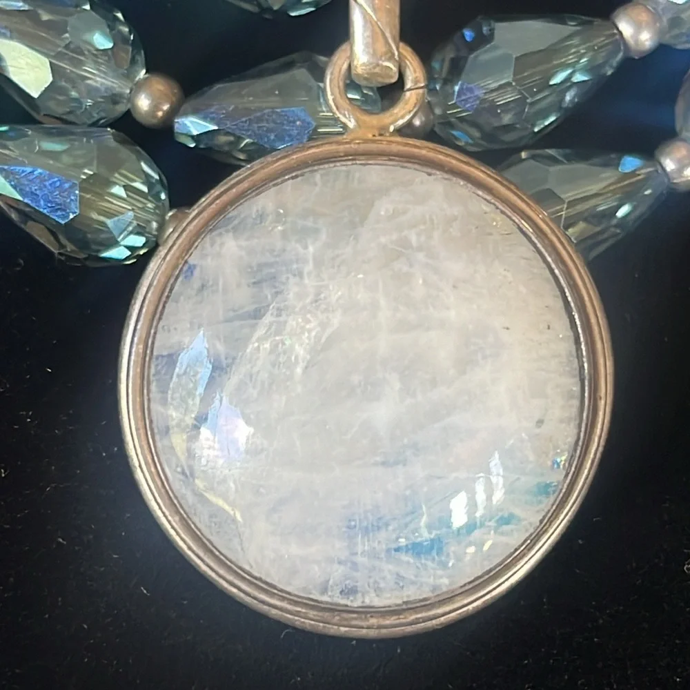 MOONSTONE and CRYSTAL Blue Beaded Necklace WITH STERLING SILVER. - Picture 2 of 10
